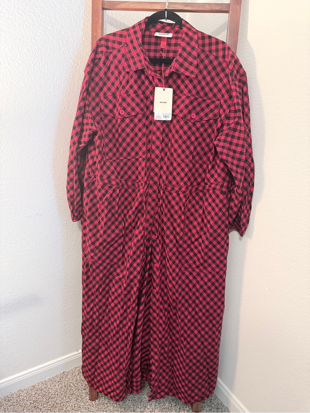 Woolrich Red and Black Buffalo Plaid Midi Dress